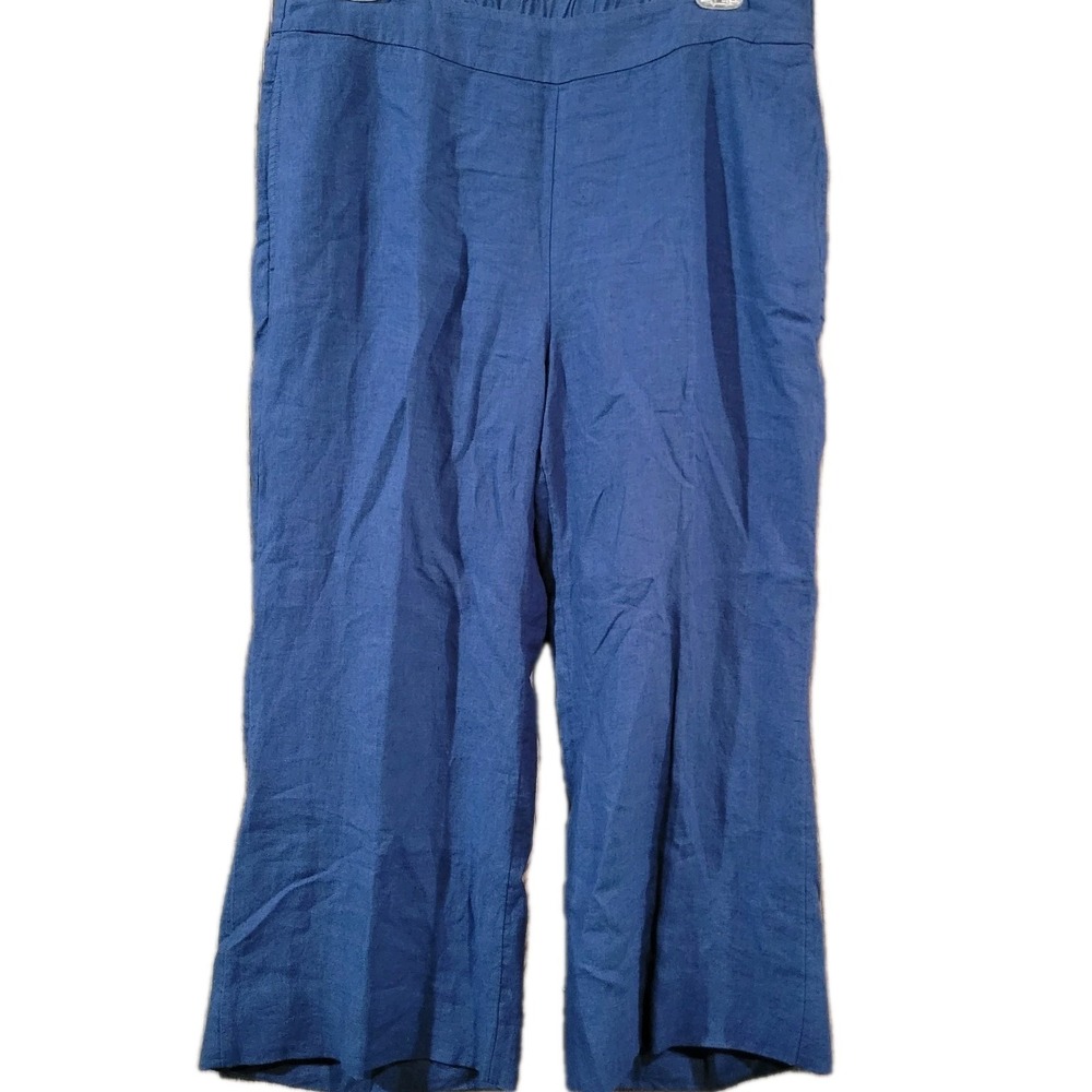 Chico's Pull On Linen Flare Trouser Pants 3R / 16R Naval Indigo Blue Beach NWOT